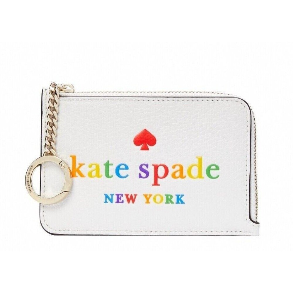 New Kate Spade Pride Medium L-zip Card Holder Rainbow White Dove